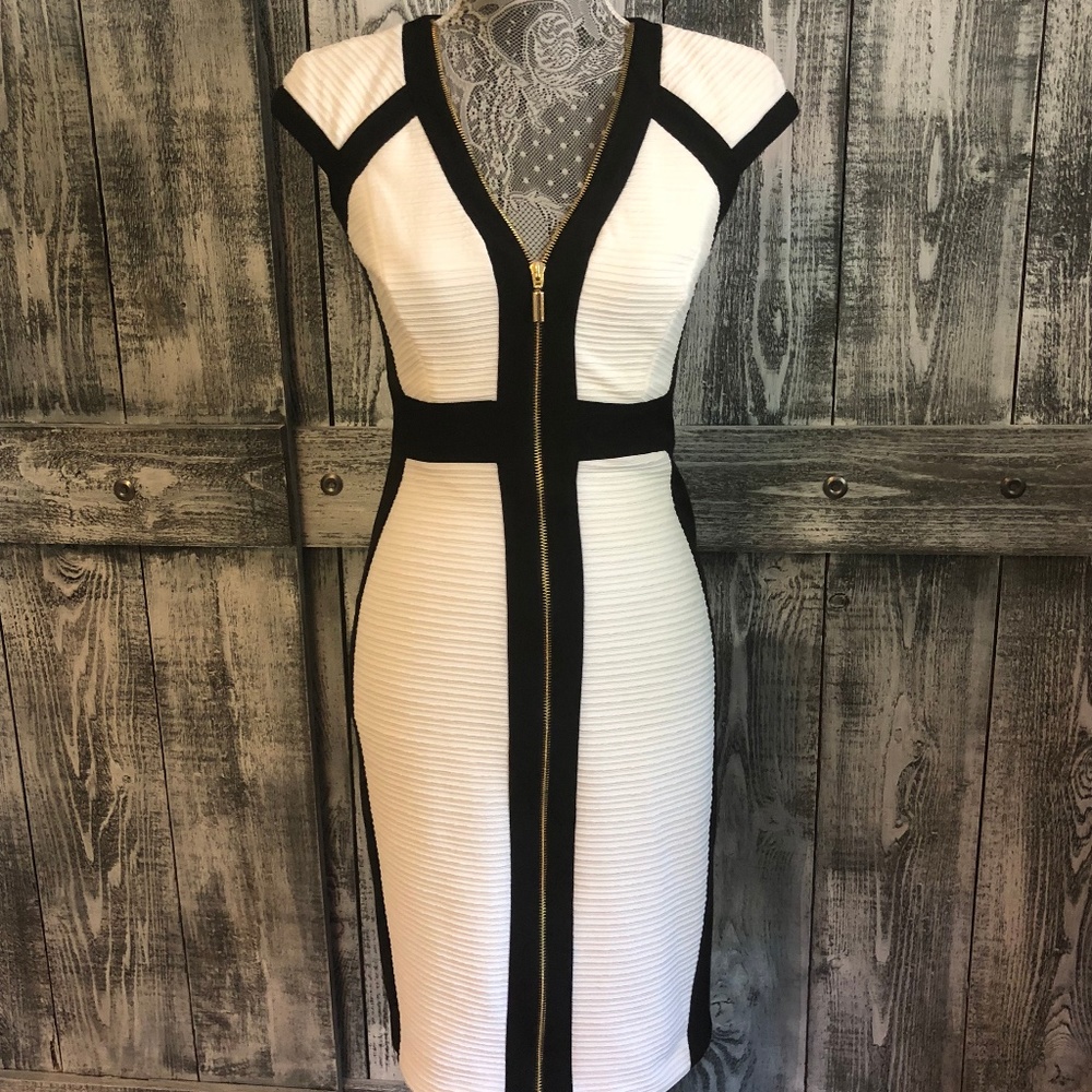 $168 NWT Cache Black & White Color Block Dress
